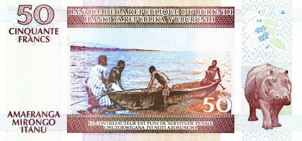 Back of Burundi p36f: 50 Francs from 2006