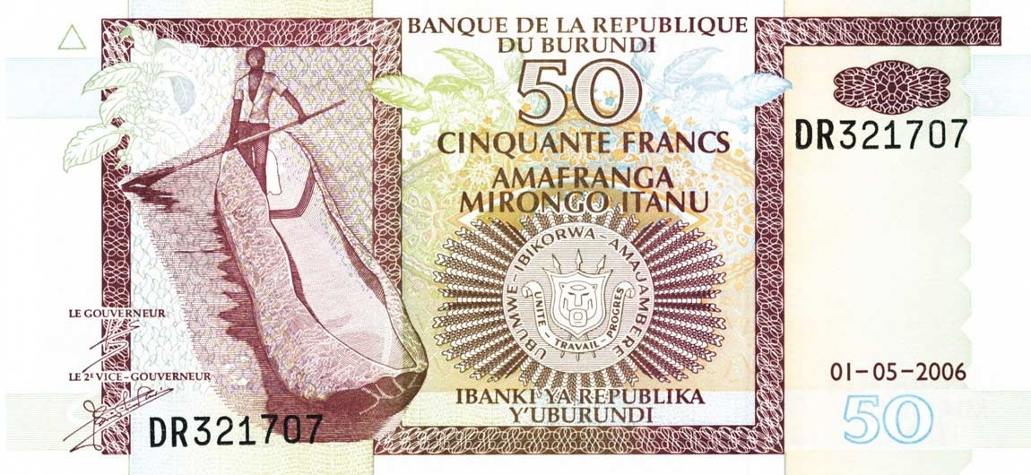 Front of Burundi p36f: 50 Francs from 2006