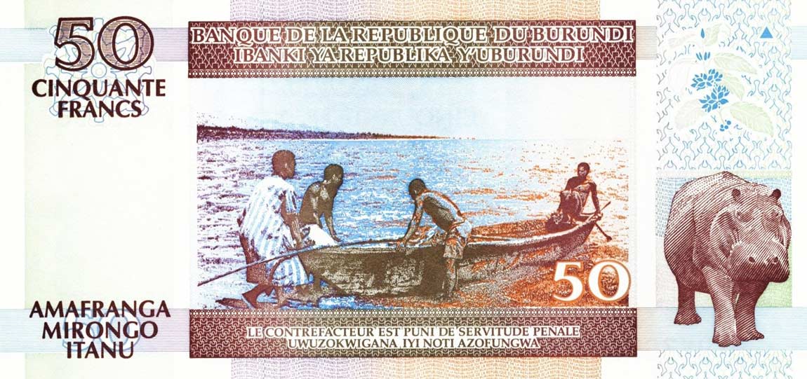 Back of Burundi p36g: 50 Francs from 2007