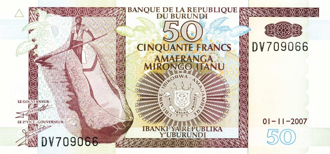 Front of Burundi p36g: 50 Francs from 2007