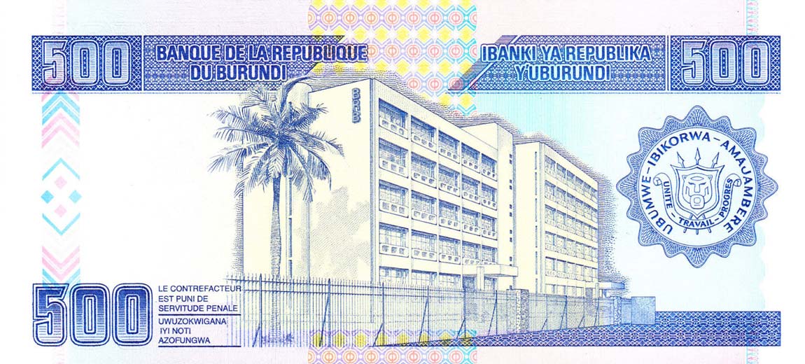 Back of Burundi p37A: 500 Francs from 1995