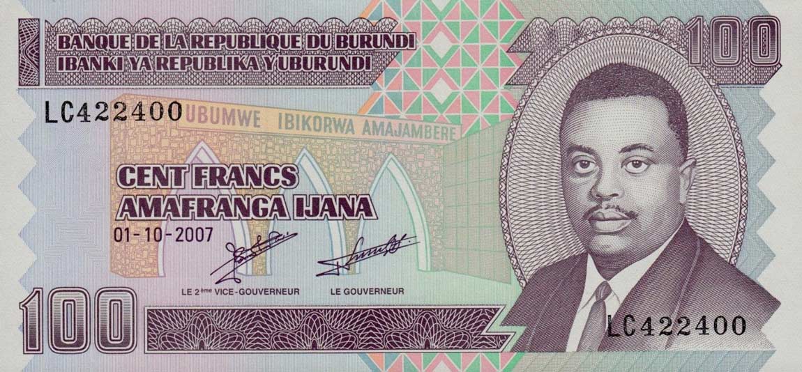 Front of Burundi p37f: 100 Francs from 2007