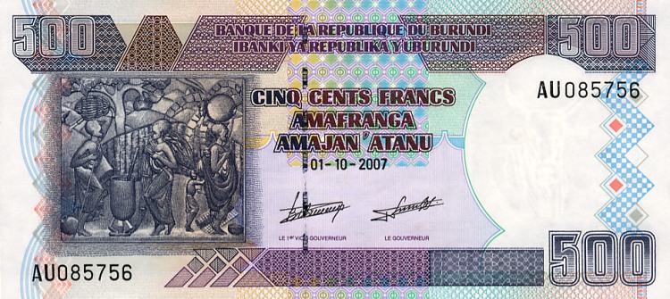 Front of Burundi p38c: 500 Francs from 2003