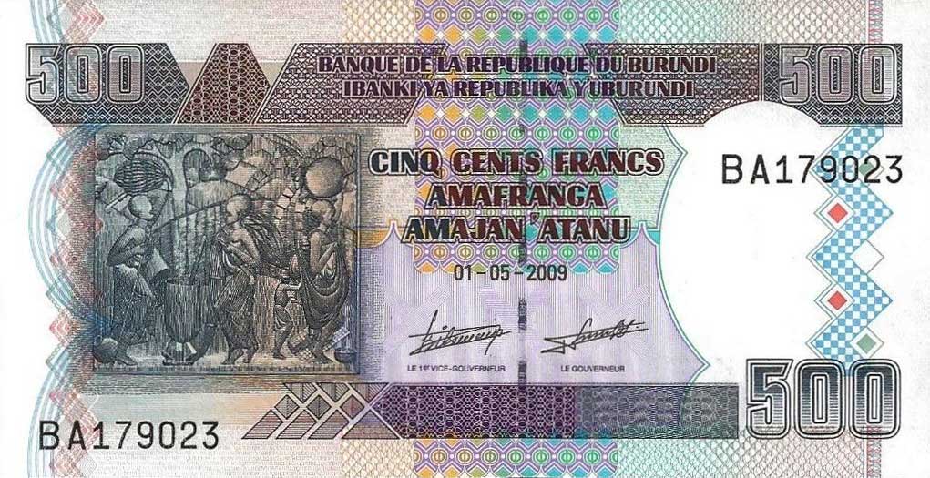 Front of Burundi p38e: 500 Francs from 2009