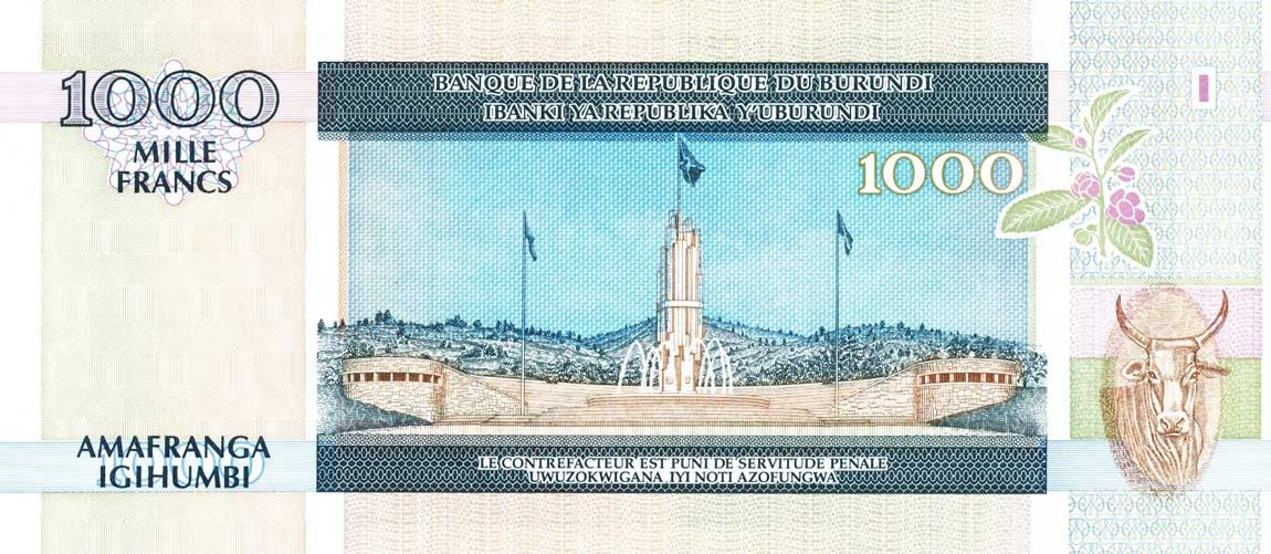 Back of Burundi p39a: 1000 Francs from 1994