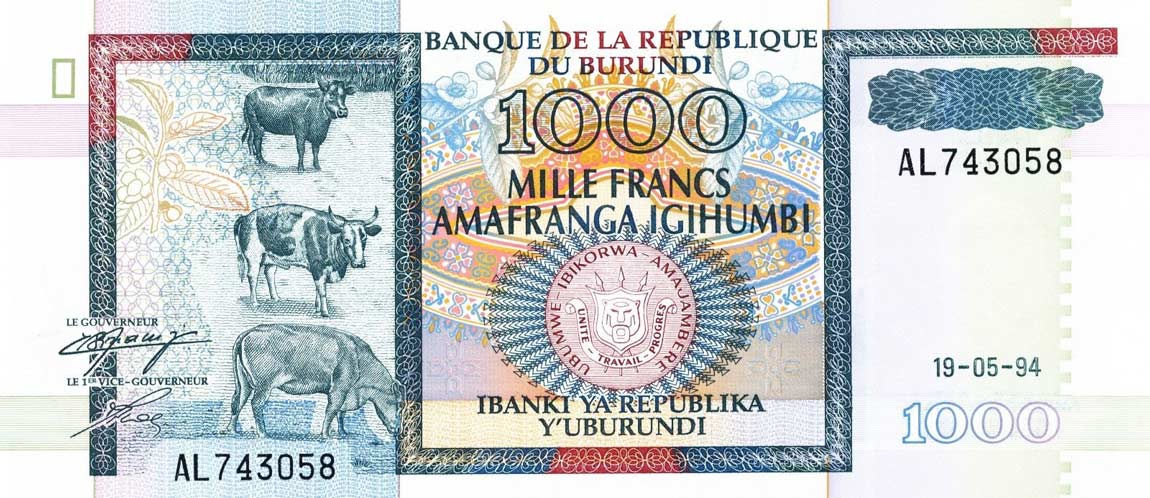 Front of Burundi p39a: 1000 Francs from 1994