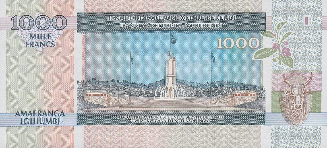 Back of Burundi p39c: 1000 Francs from 2000