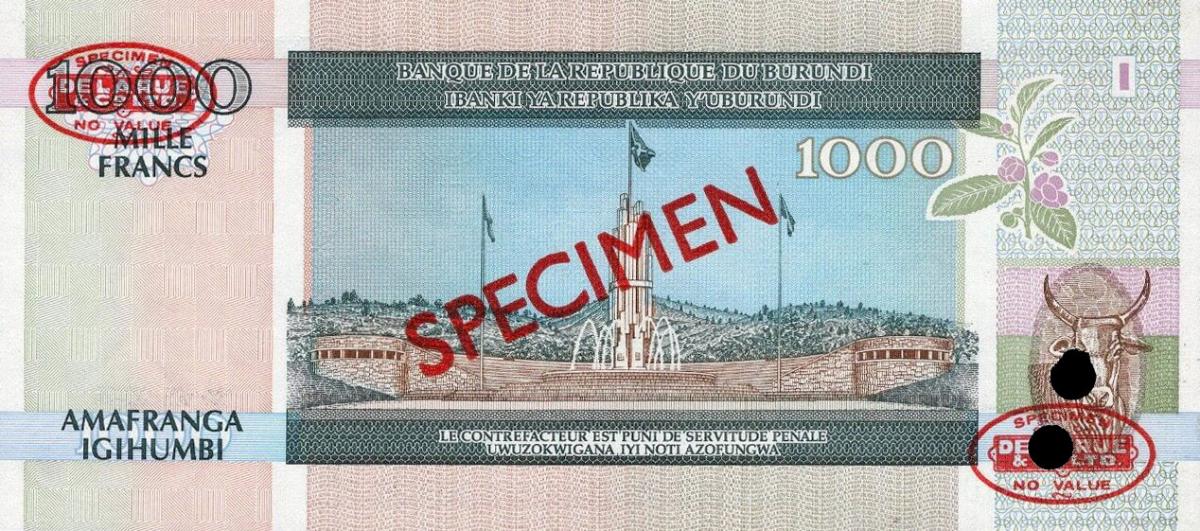 Back of Burundi p39s: 1000 Francs from 1994