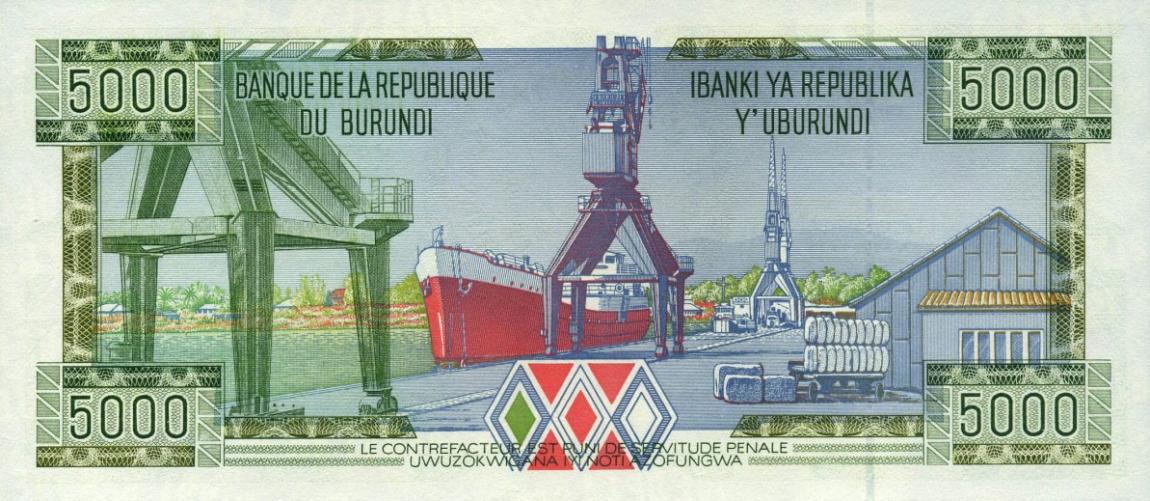 Back of Burundi p40: 5000 Francs from 1997