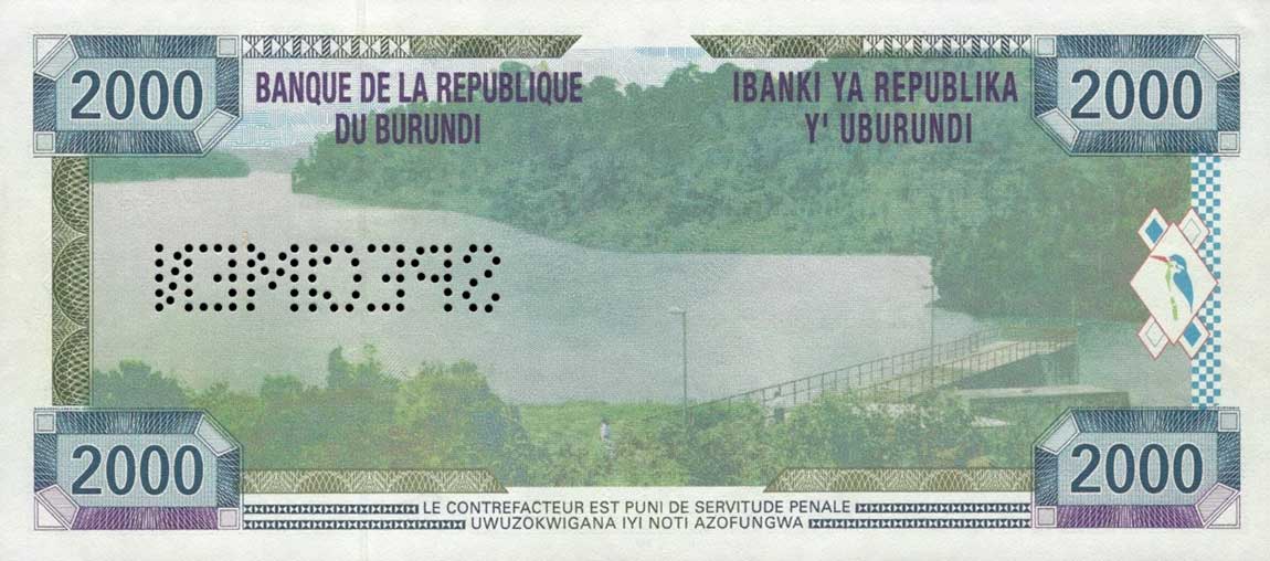 Back of Burundi p41s: 2000 Francs from 2001