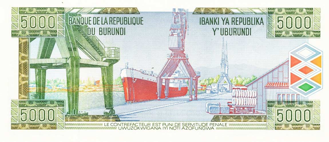 Back of Burundi p42a: 5000 Francs from 1999