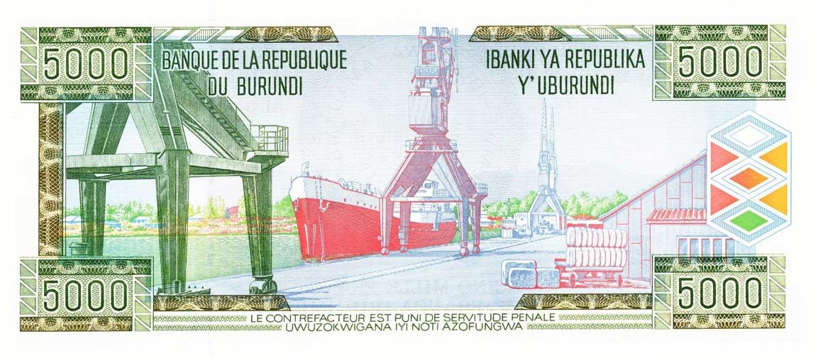 Back of Burundi p42c: 5000 Francs from 2005