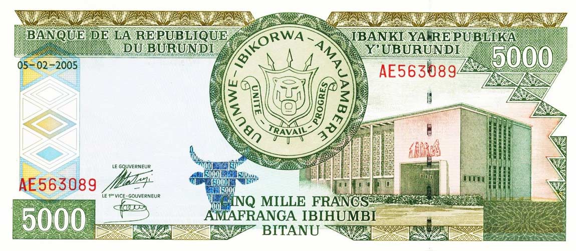 Front of Burundi p42c: 5000 Francs from 2005