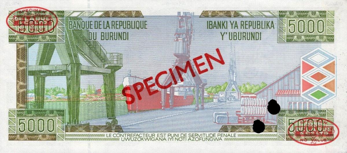 Back of Burundi p42s: 5000 Francs from 1999