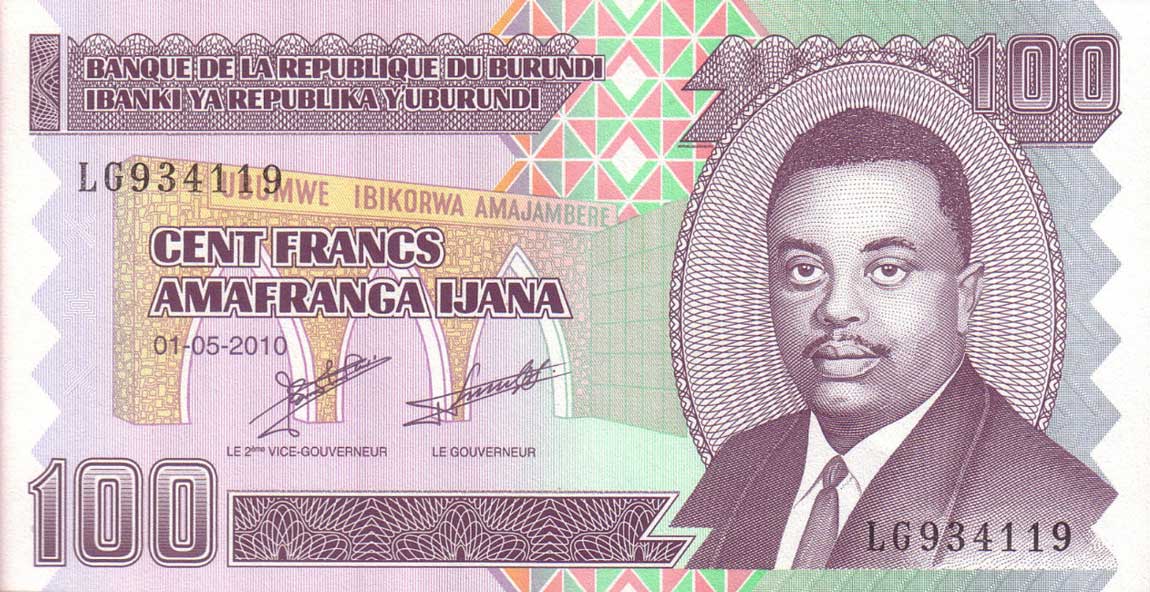 Front of Burundi p44a: 100 Francs from 2010