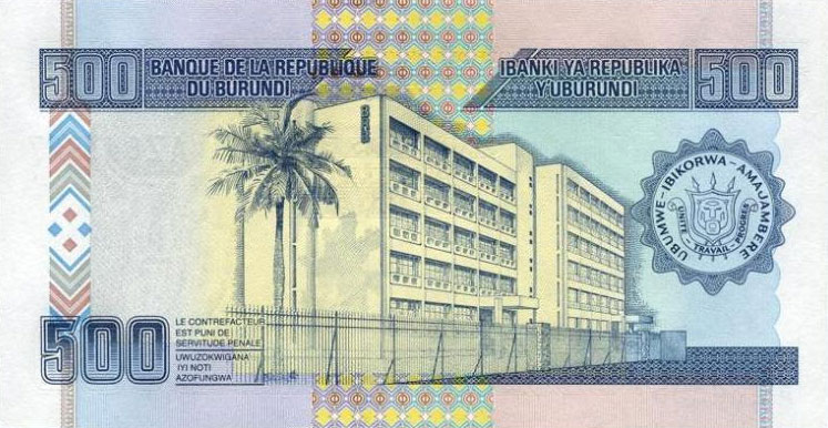 Back of Burundi p45a: 500 Francs from 2009