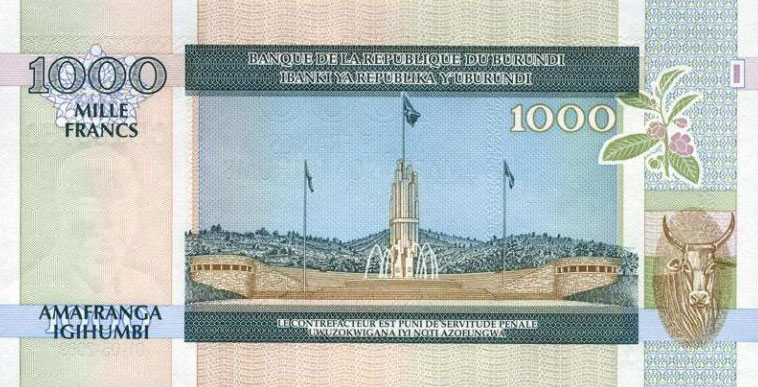 Back of Burundi p46: 1000 Francs from 2009