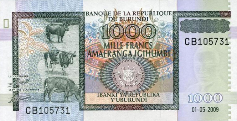 Front of Burundi p46: 1000 Francs from 2009