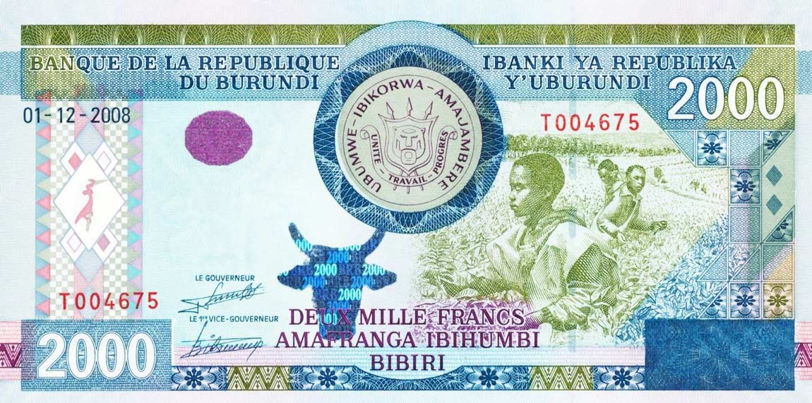 Front of Burundi p47: 2000 Francs from 2008