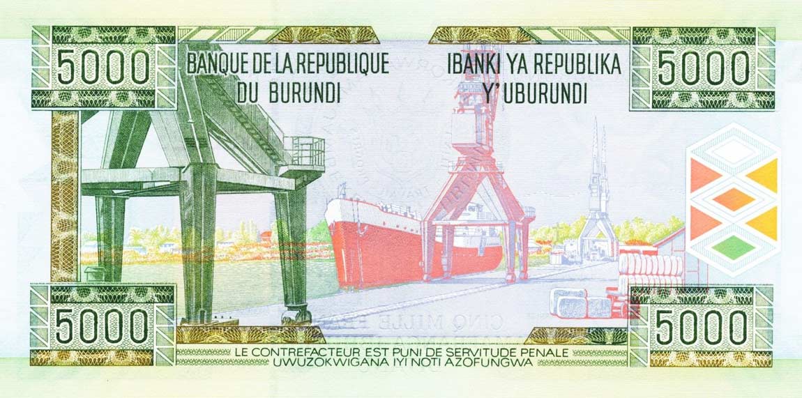 Back of Burundi p48a: 5000 Francs from 2008