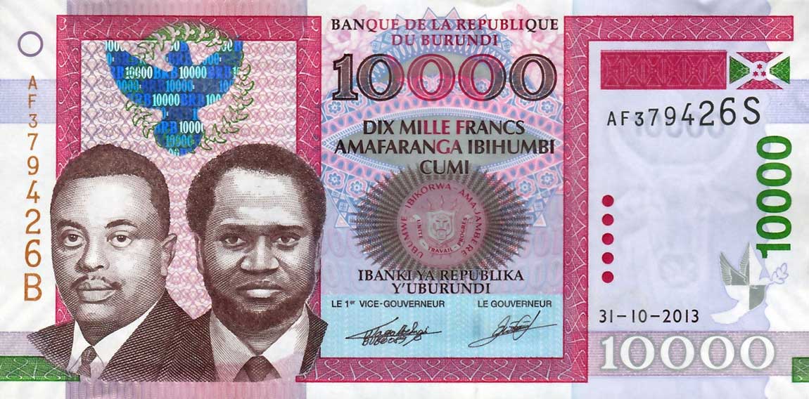 Front of Burundi p49b: 10000 Francs from 2013