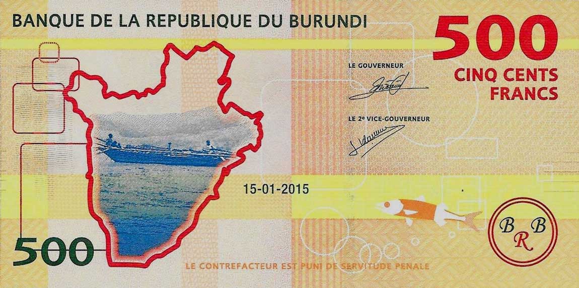 Back of Burundi p50a: 500 Francs from 2015