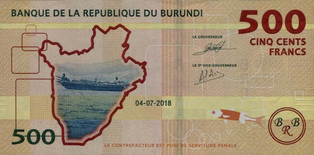 Back of Burundi p50b: 500 Francs from 2018