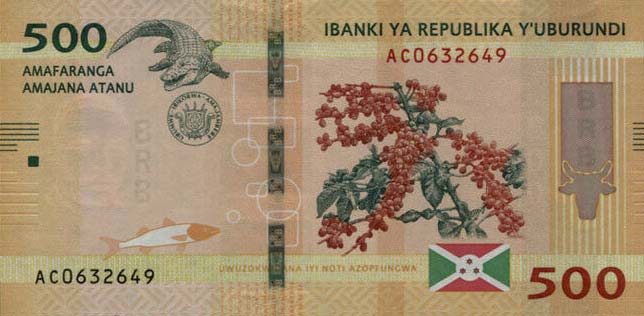 Front of Burundi p50b: 500 Francs from 2018