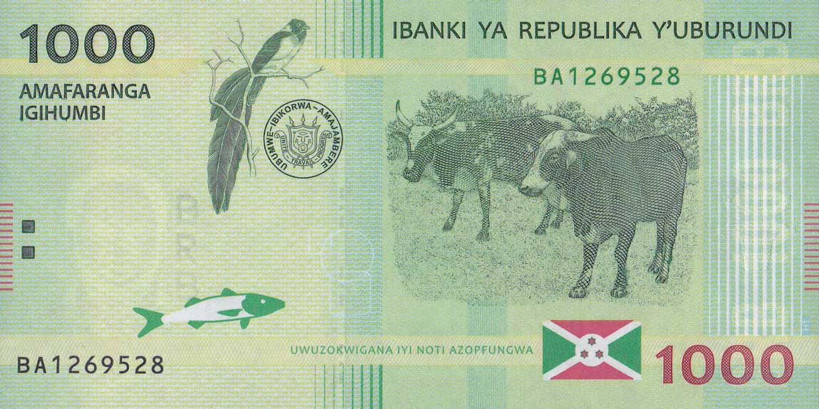 Front of Burundi p51a: 1000 Francs from 2015