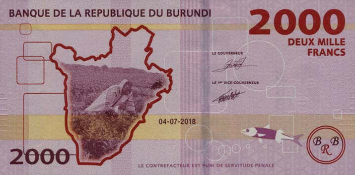 Back of Burundi p52b: 2000 Francs from 2018