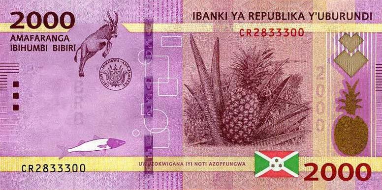 Back of Burundi p52c: 2000 Francs from 2023