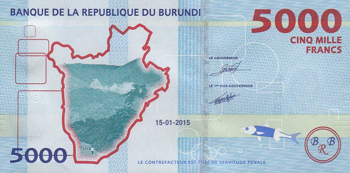 Back of Burundi p53a: 5000 Francs from 2015