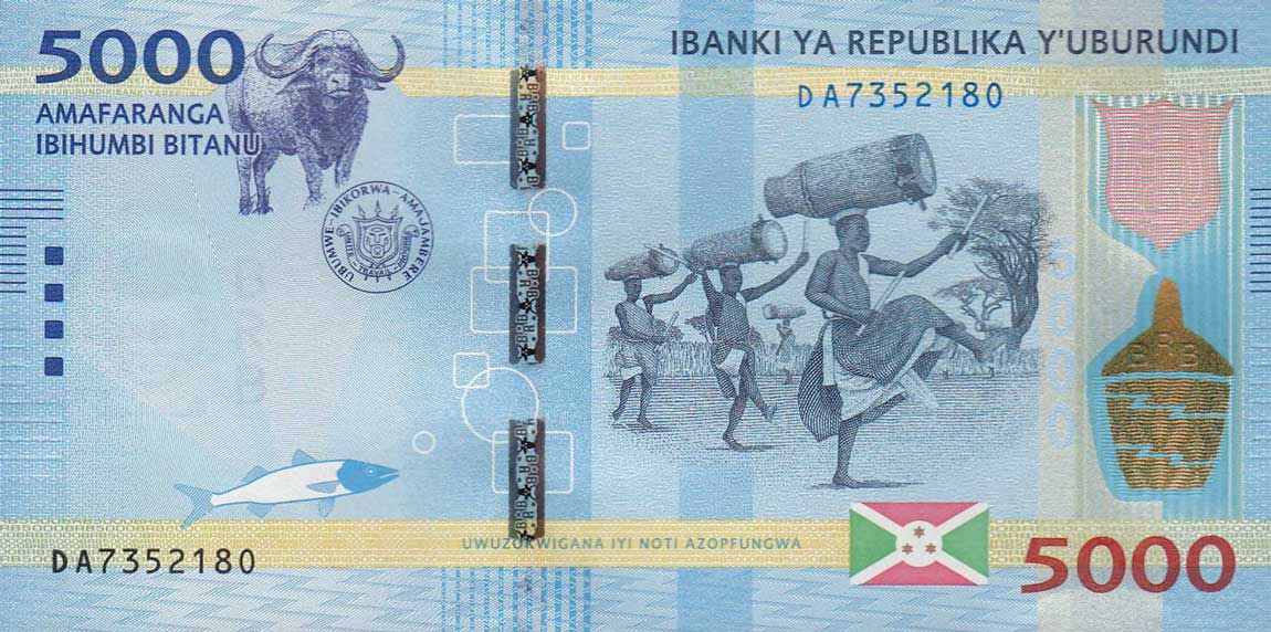 Front of Burundi p53a: 5000 Francs from 2015