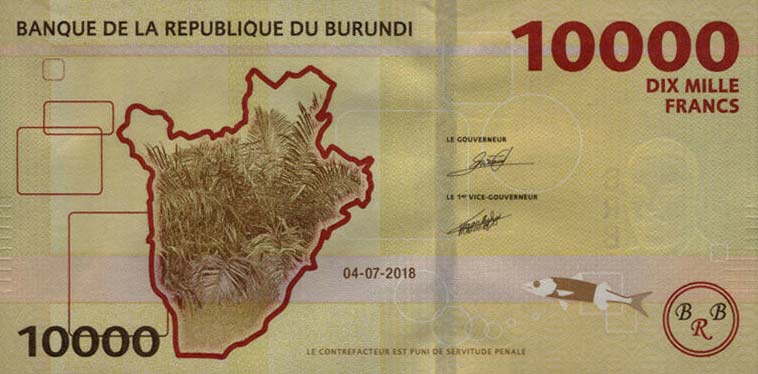 Back of Burundi p54b: 10000 Francs from 2018