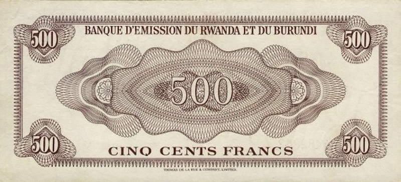 Back of Burundi p6: 500 Francs from 1964