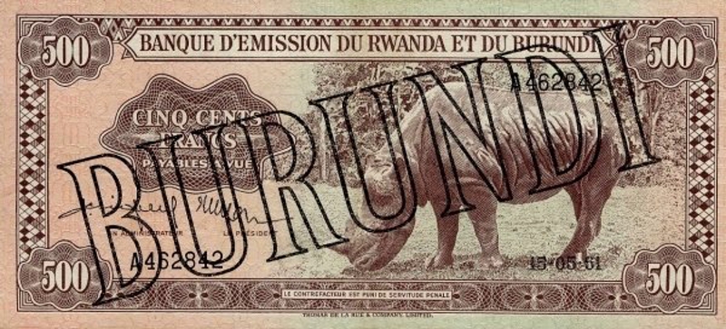 Front of Burundi p6: 500 Francs from 1964