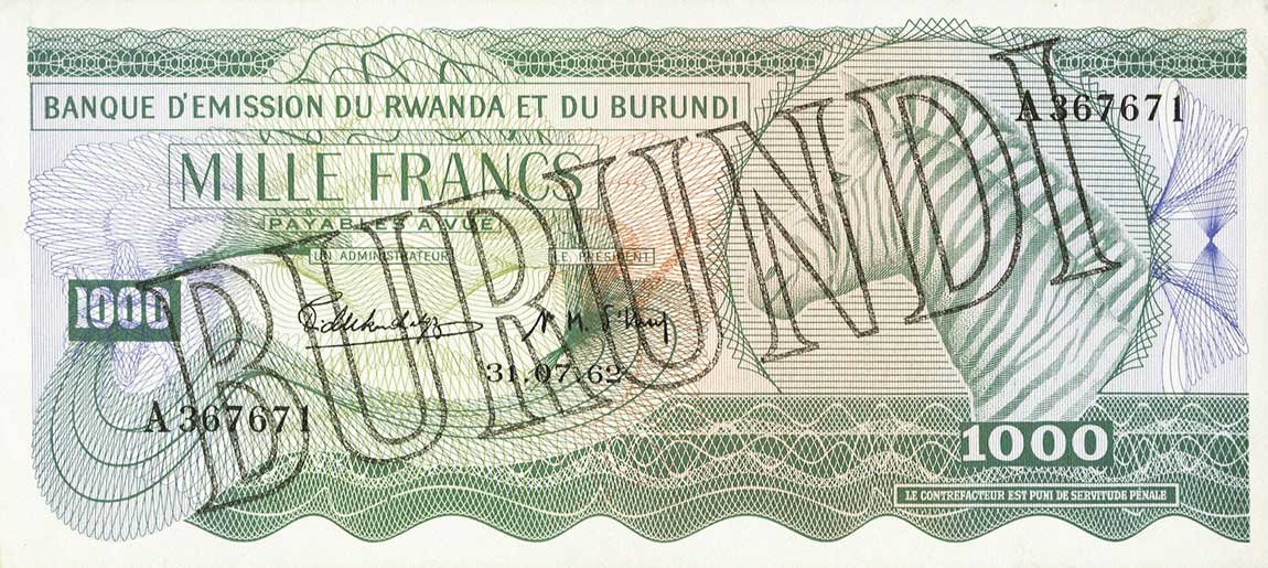Front of Burundi p7: 1000 Francs from 1964