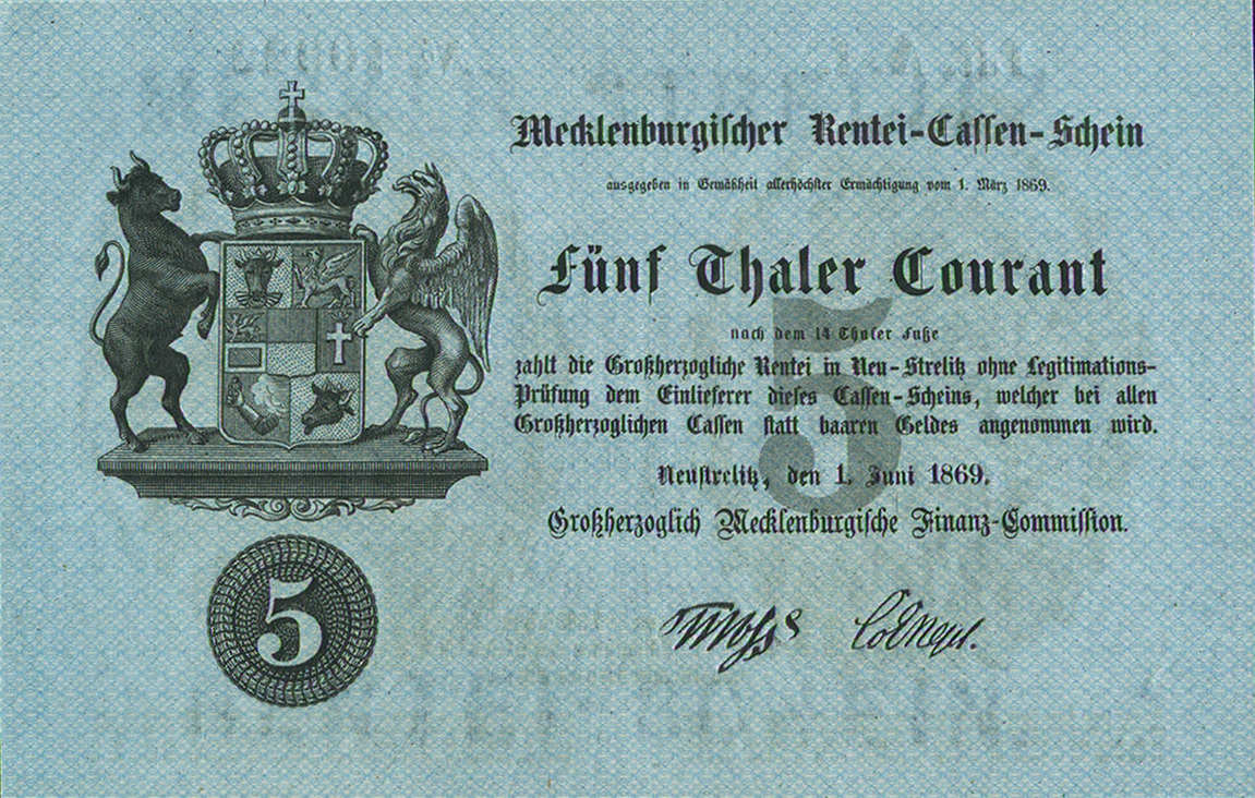 Front of German States pS354: 5 Thalers from 1869