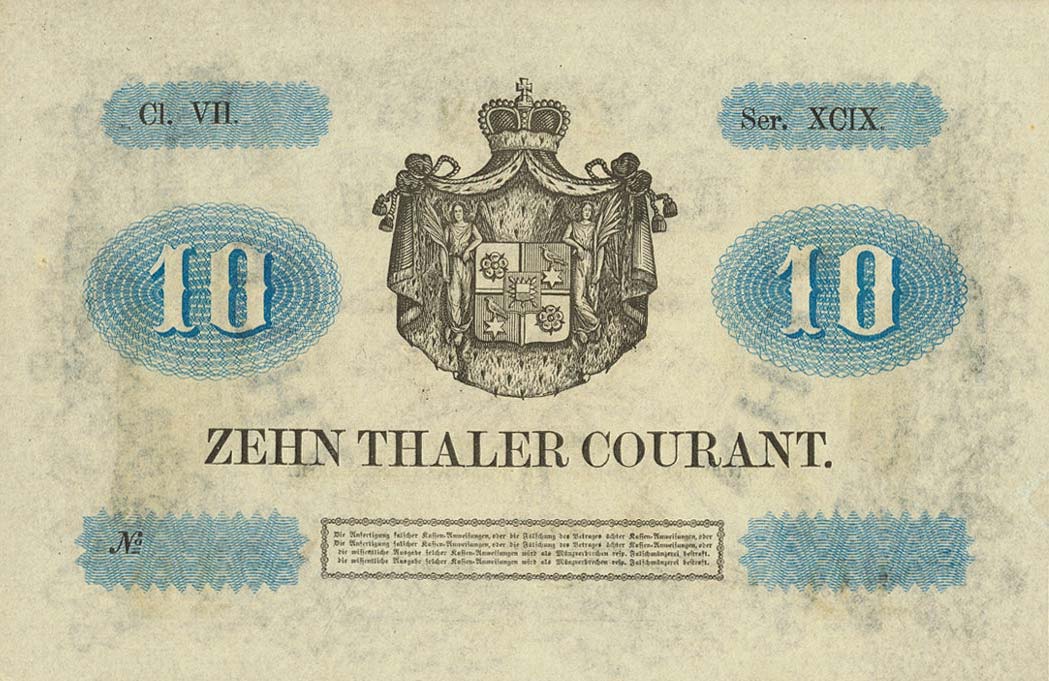 Back of German States pS733r: 10 Thalers from 1857