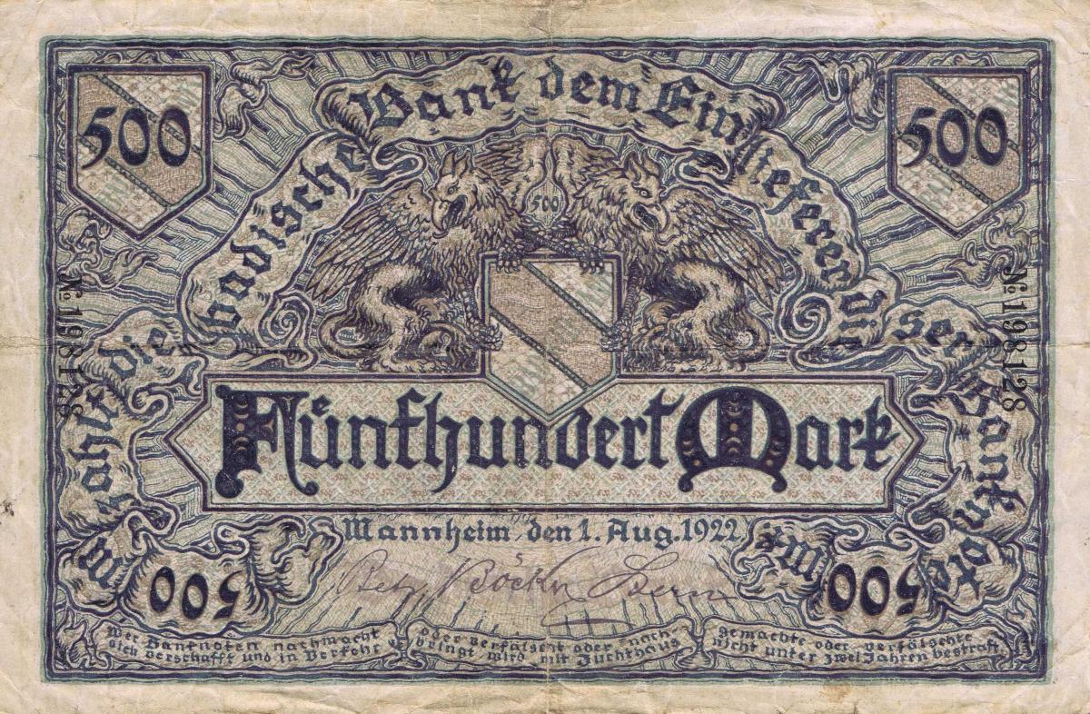 Front of German States pS908: 500 Mark from 1922