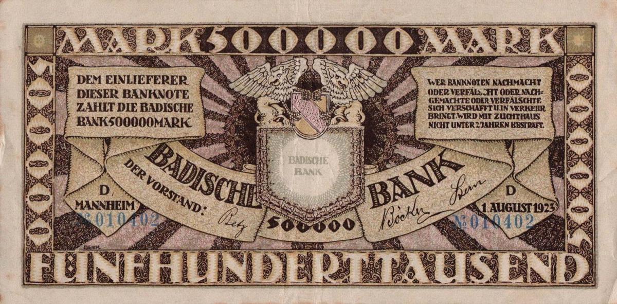 Front of German States pS911: 500000 Mark from 1923