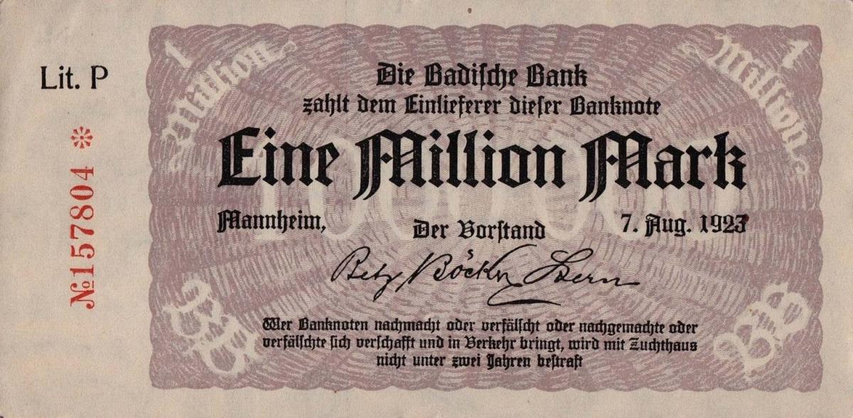 Front of German States pS912: 1000000 Mark from 1923