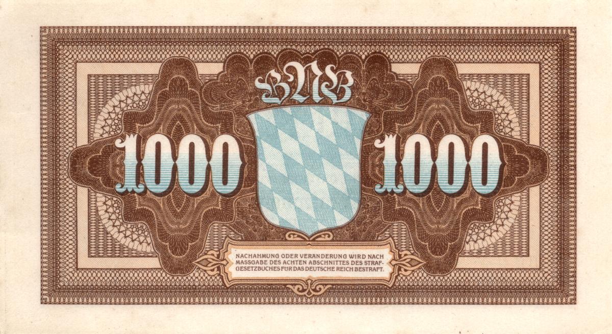 Back of German States pS924a: 1000 Mark from 1922