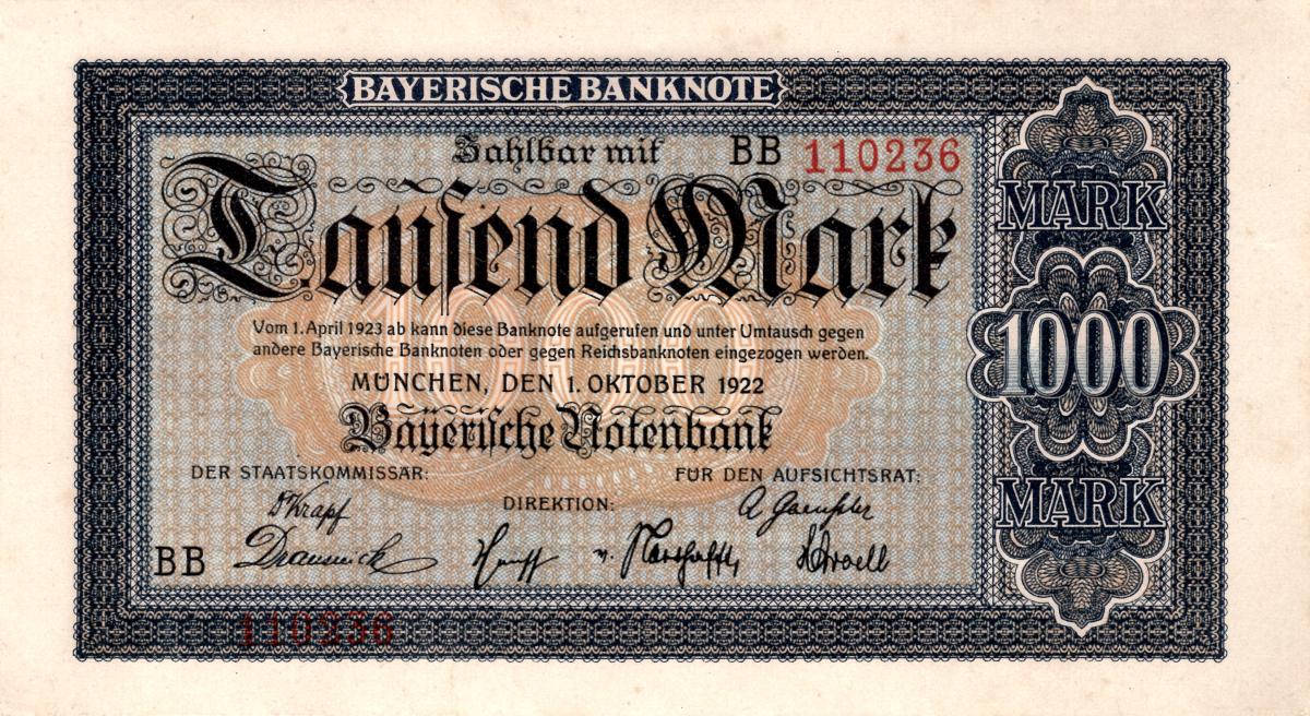 Front of German States pS924a: 1000 Mark from 1922