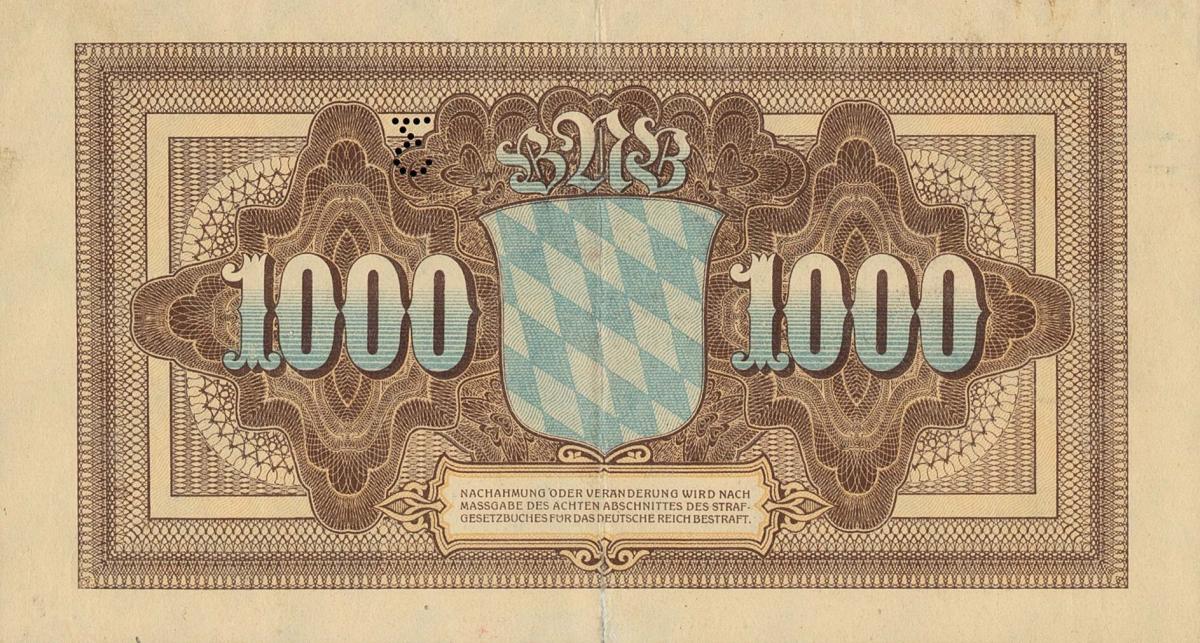 Back of German States pS924s: 1000 Mark from 1922