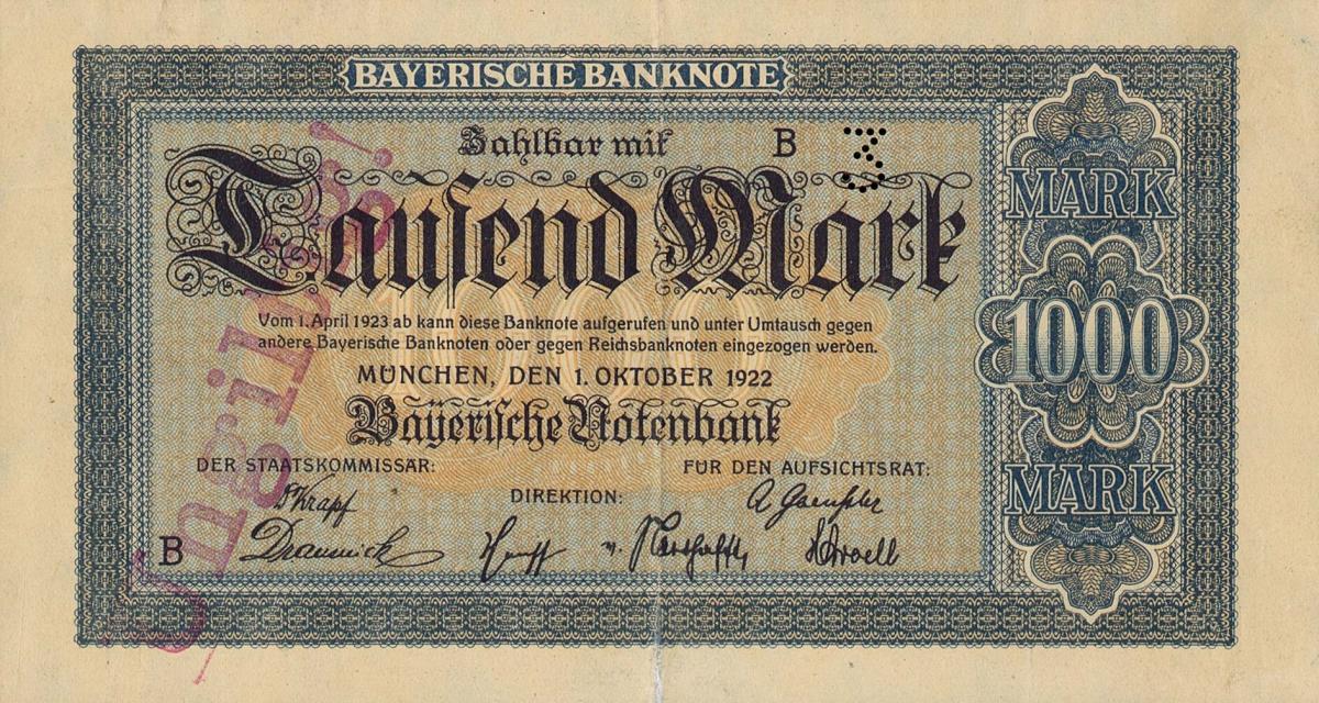 Front of German States pS924s: 1000 Mark from 1922