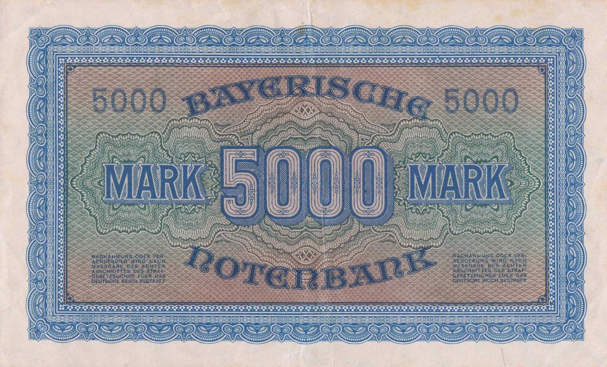 Back of German States pS925: 5000 Mark from 1922