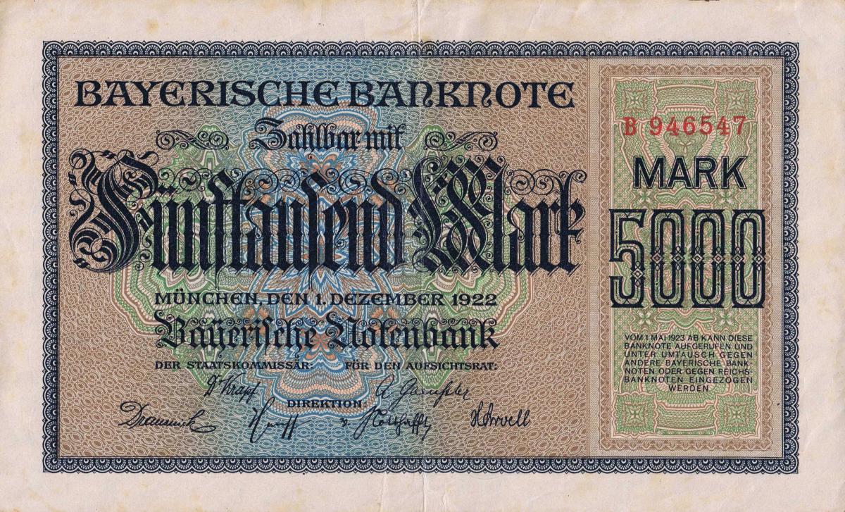 Front of German States pS925: 5000 Mark from 1922