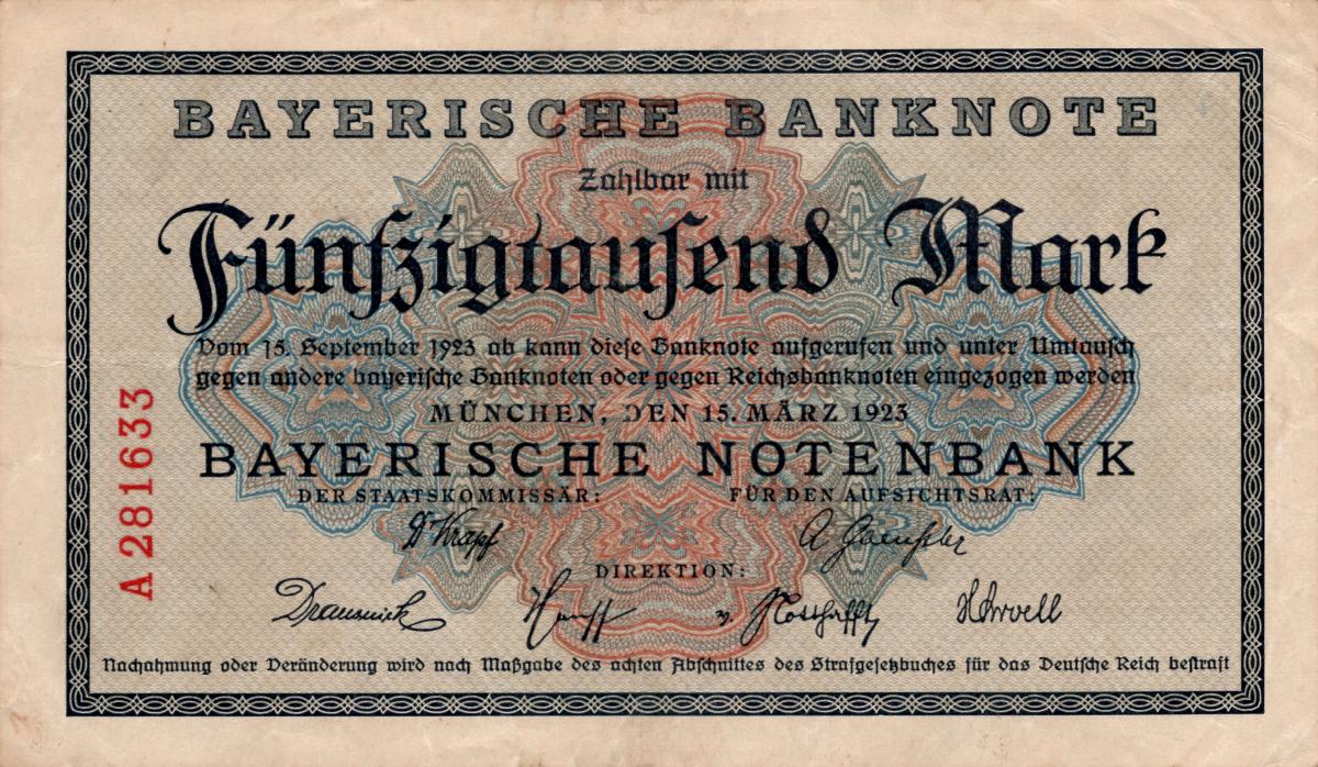 Front of German States pS927: 50000 Mark from 1923