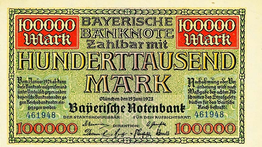 Front of German States pS928: 100000 Mark from 1923